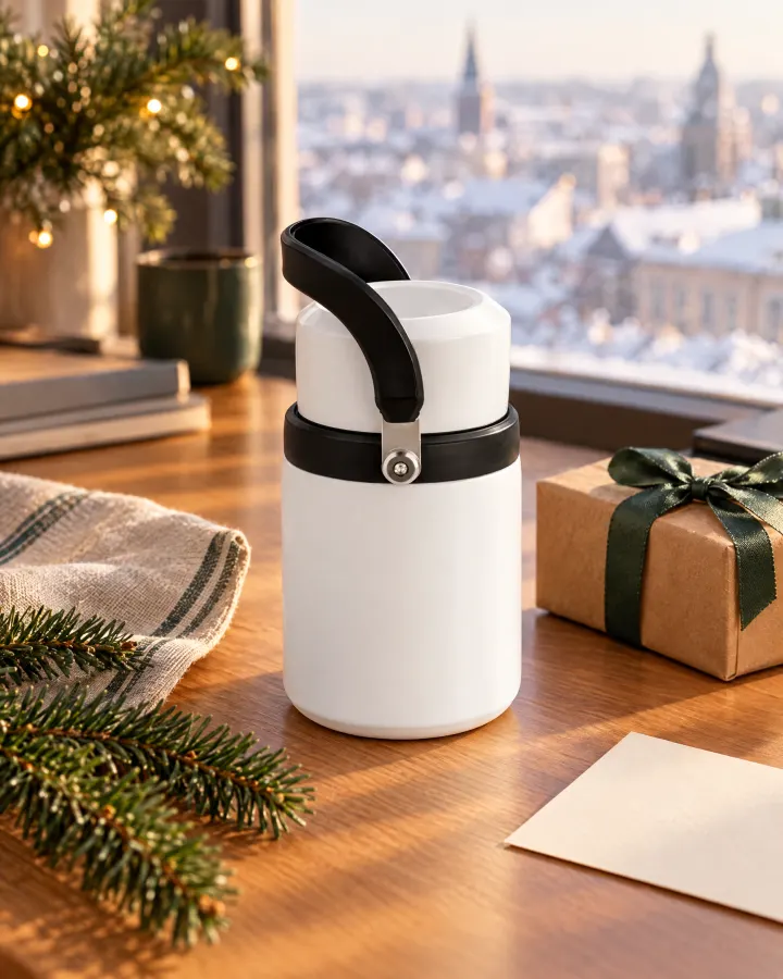 Vakuum-Foodcontainer in weihnachtlicher Szene