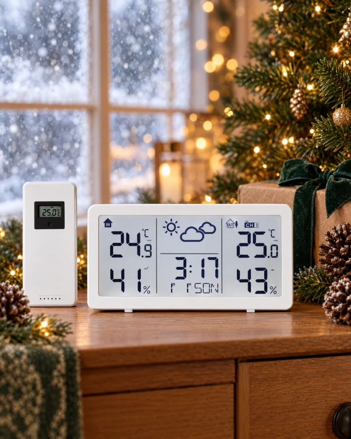 Wetterstation in weihnachtlicher Szene